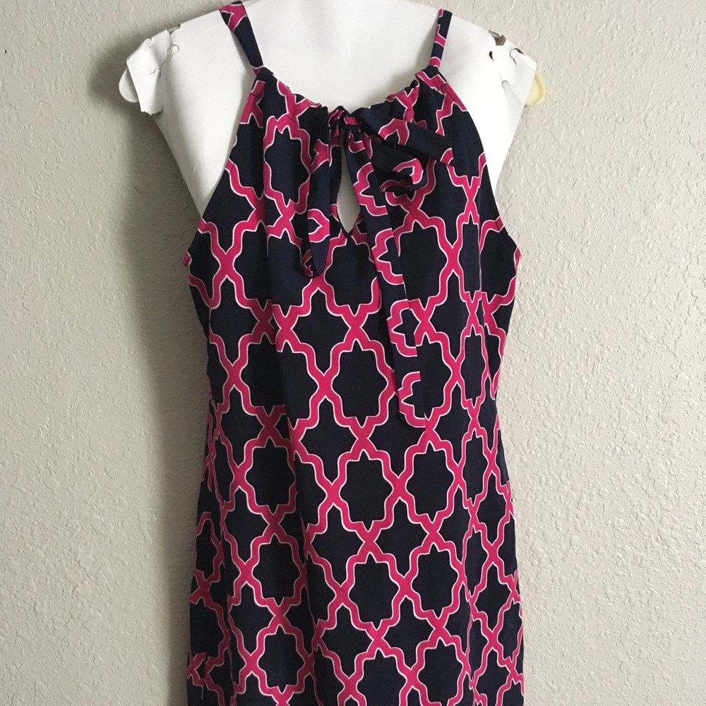 Crown & Ivy navy and fuchsia halter dress, M